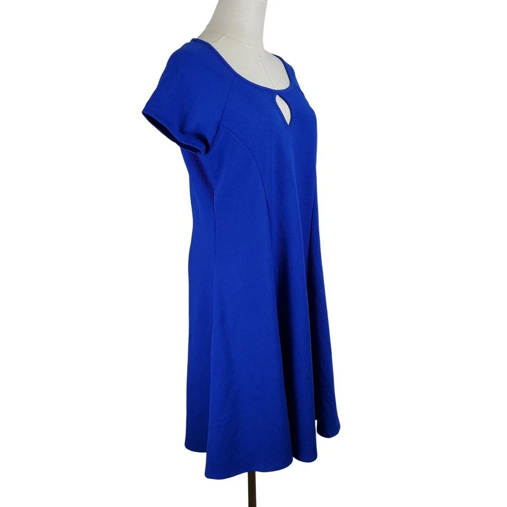 24seven Comfort Apparel Dress Womens Plus 1X Blue Keyhole A-Line‎ Fit Flare NWT